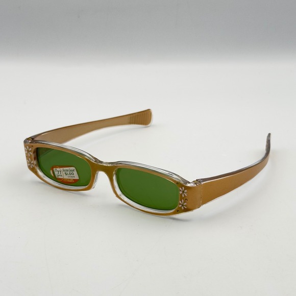 Vintage Foster Grant 1722 Sunglasses Green Lens Gold Clear Floral Deadstock 60s main image 5